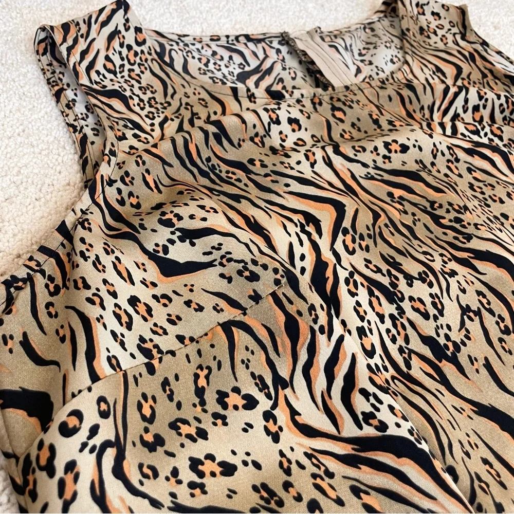 Vintage Sleeveless Leopard Tiger Animal Print Sheath Maxi Dress - Picture 6 of 13